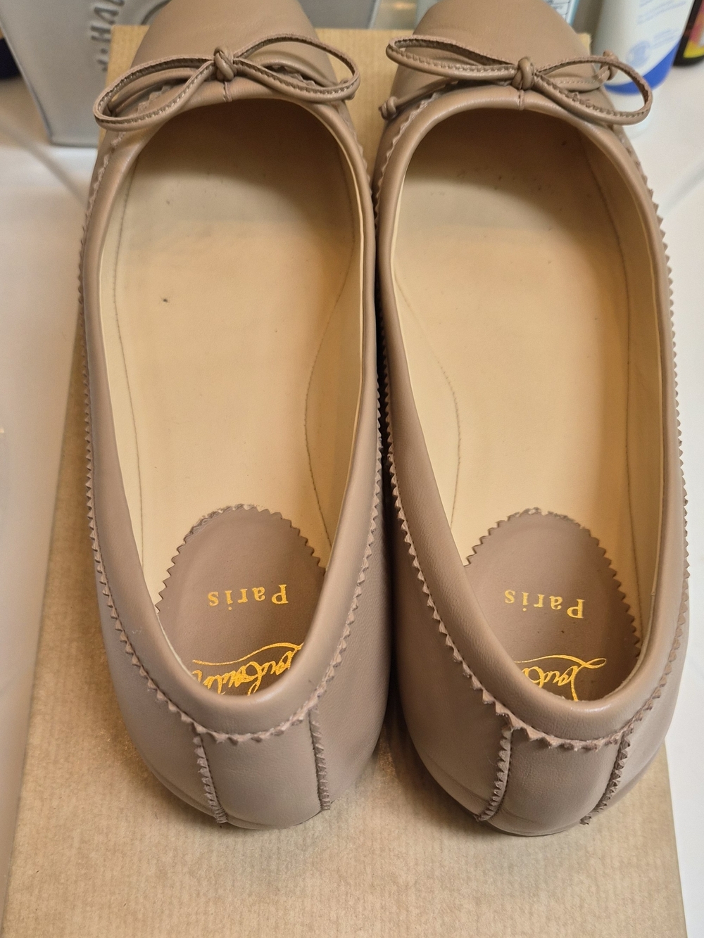 Christian Louboutin Paris Beige Bow Ballet Flats